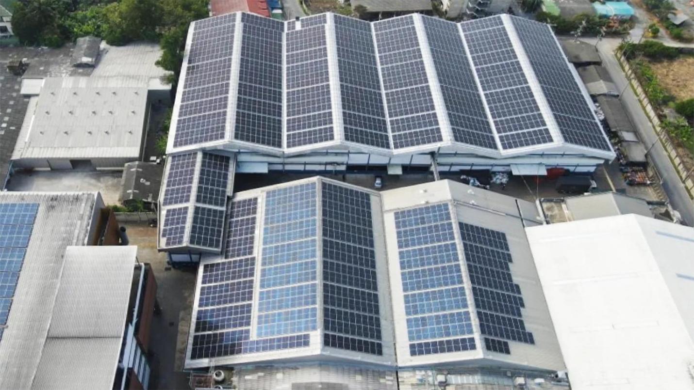 Solar panels on industrial rooftops