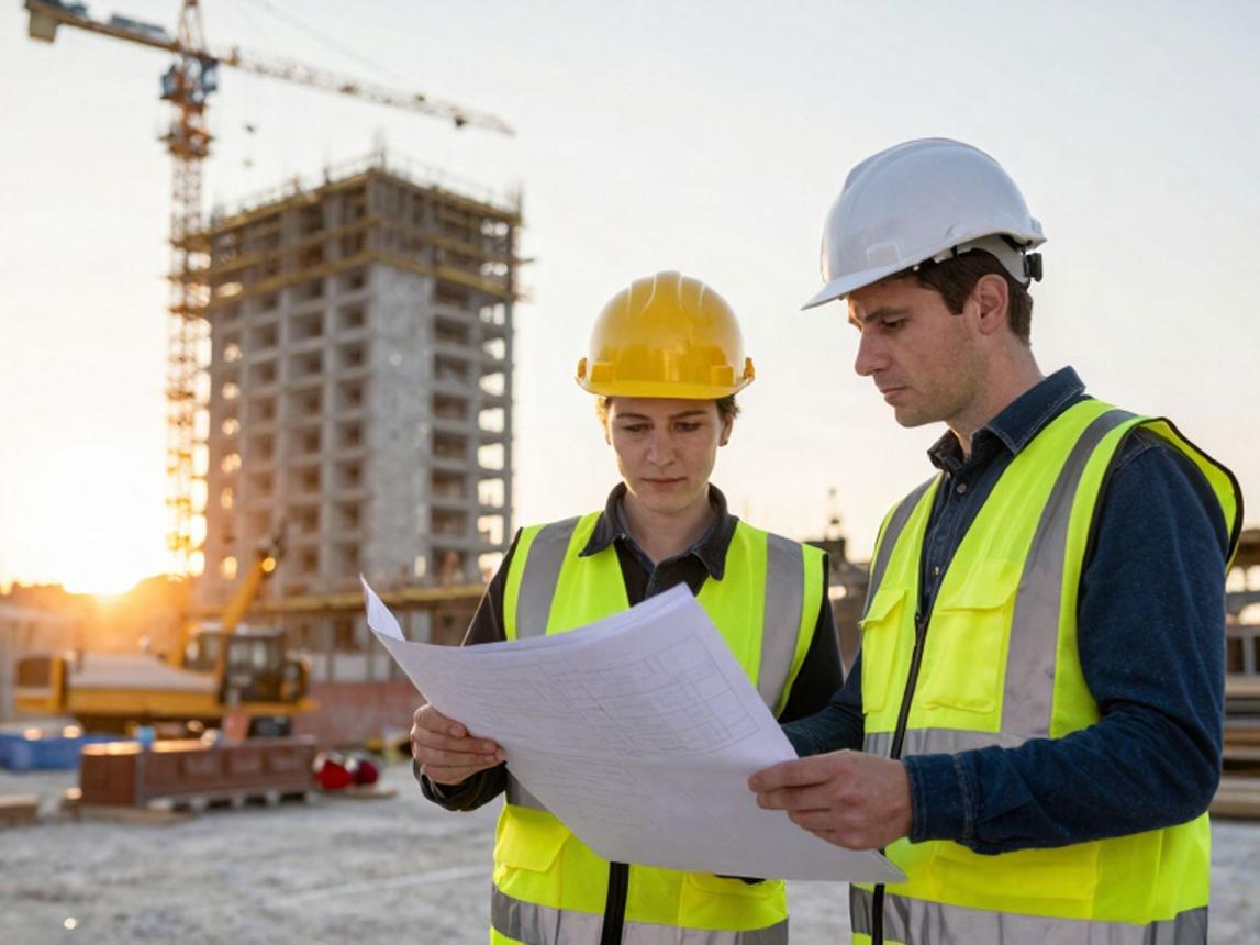 Engineers reviewing plans at a construction site